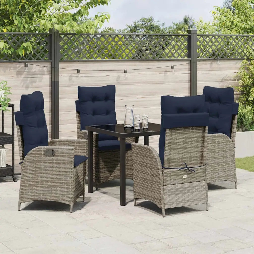 Set da Pranzo per Giardino 5 pcs Grigio e Nero Rattan