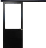 Porta scorrevole nera per officina H204 x L93 senza montante + binario in alluminio Striscia nera e 2 gusci