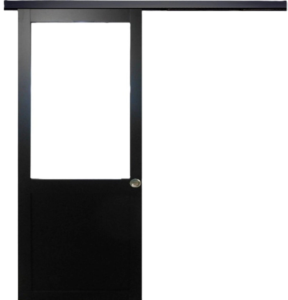 Porta scorrevole nera per officina H204 x L93 senza montante + binario in alluminio Striscia nera e 2 gusci