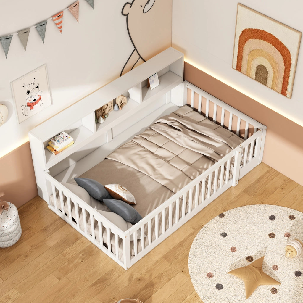 LETTO con sponde e vani laterali 90x200 cm in pino e MDF bianco