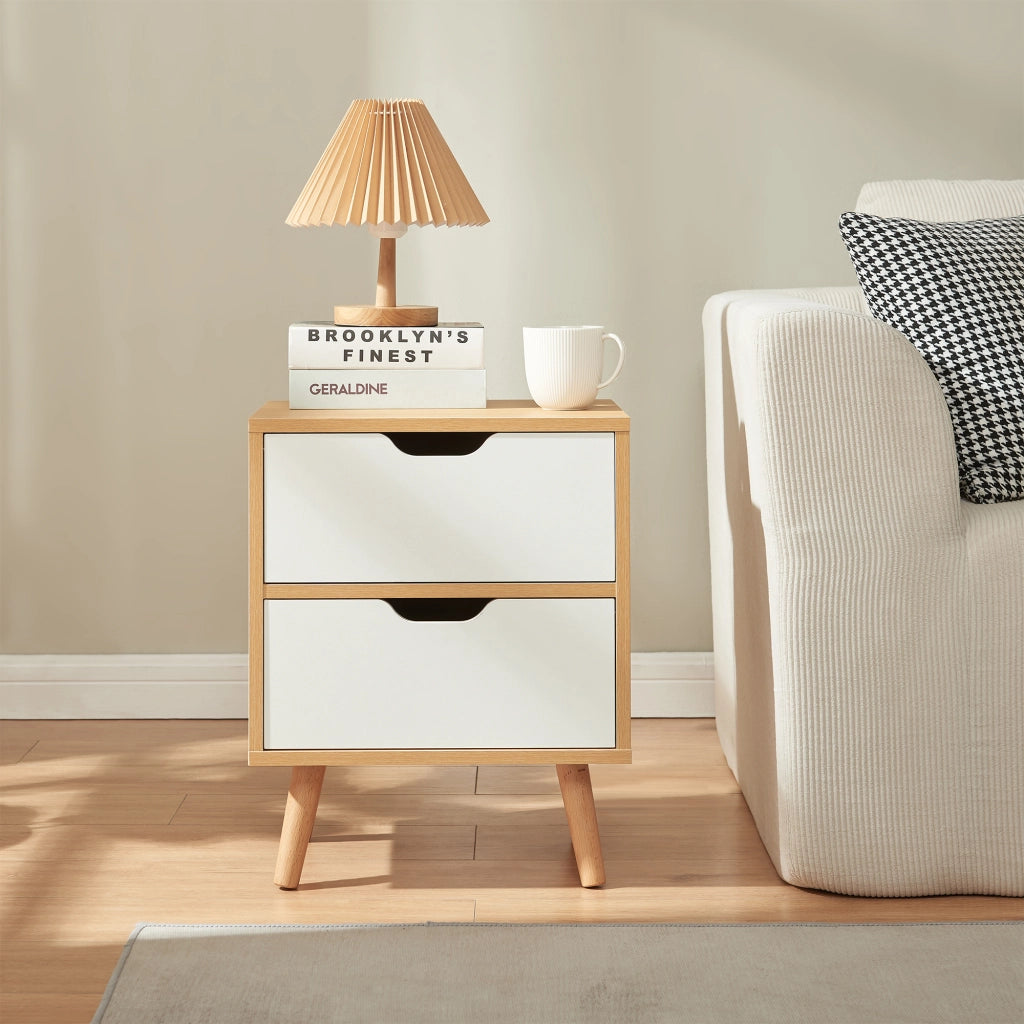 Comodino Bordkak con 2 Cassetti 50 x 40 x 30 cm - Effetto Rovere / Bianco [en.casa]