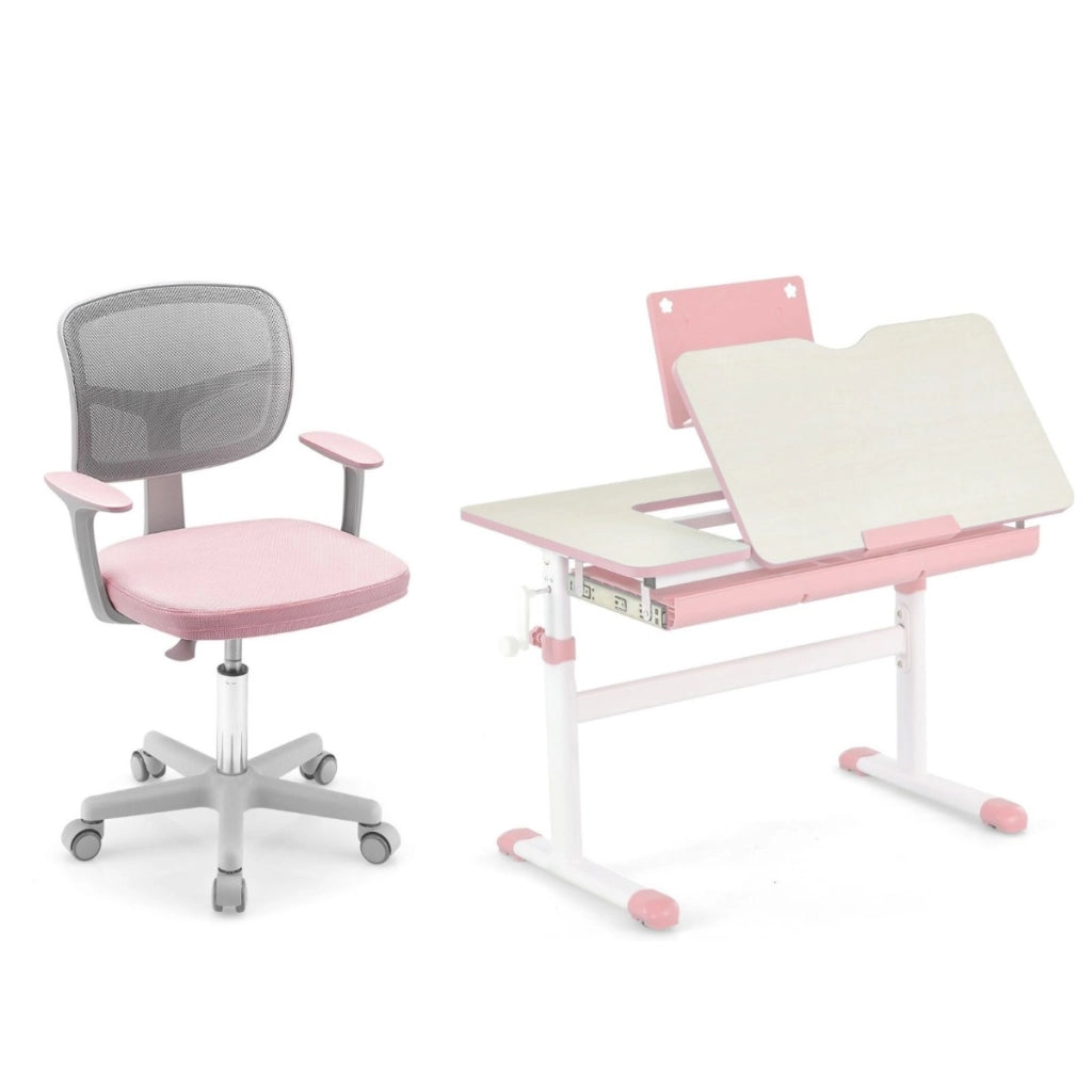 Scrivania per bambini regolabile e sedia per scrivania con altezza regolabile, Tavolo ergonomico e sedile girevole a rete-Per i bambini