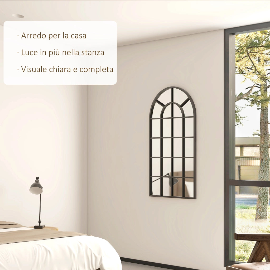Specchio ad Arco per Parete ¨C zephmum ¨C Vetro e Metallo Nero 62x2.5x110 cm