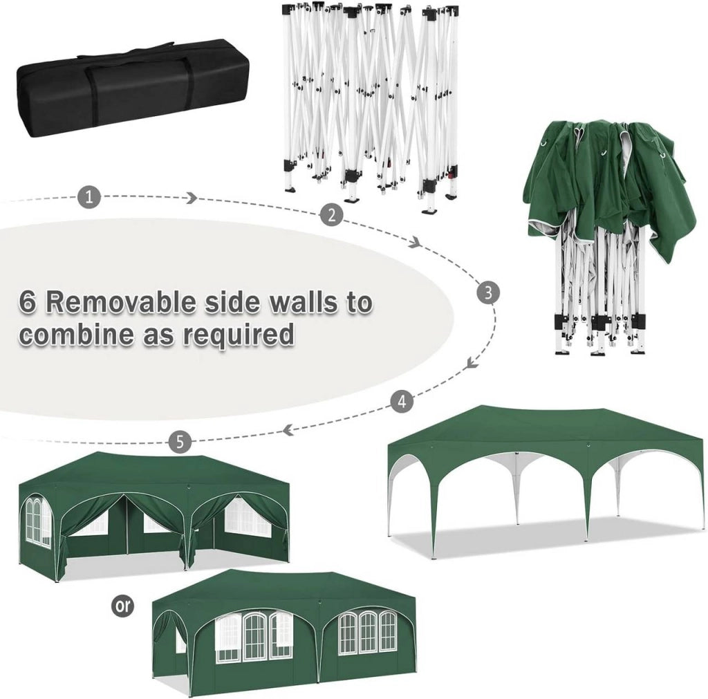 GAZEBO 3x6 m in ferro e tessuto Oxford verde