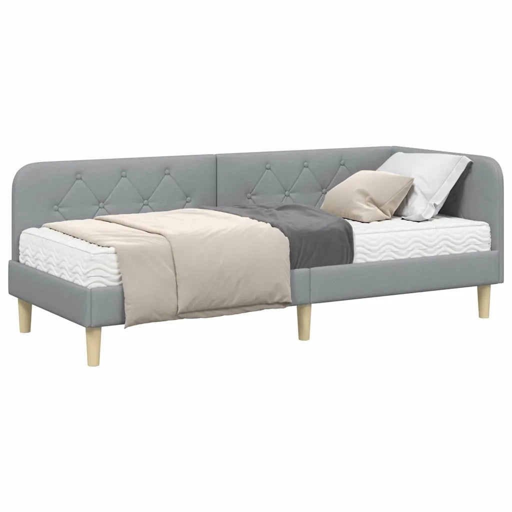 Letto singolo | Letto per adulti | Cornice del letto ad angolo Grigio chiaro 80 x 200 cm Tessuto