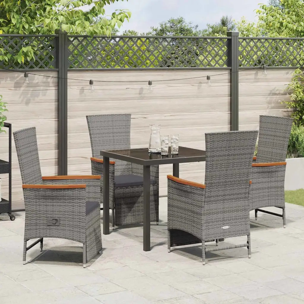 Set da Pranzo per Giardino con cuscino 5 pcs Grigio polyrattan