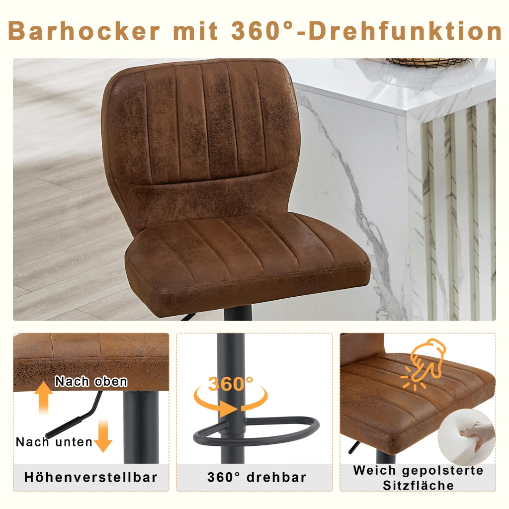 SGABELLO BAR regolabile 62-83 cm nero e marrone, girevole 360°
