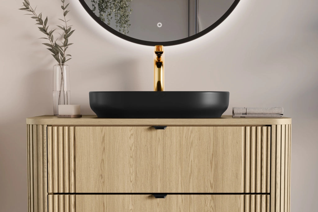 Set mobili bagno 80 cm con piano e lavabo da appoggio River Xilo 80 x 1401 x 46 cm