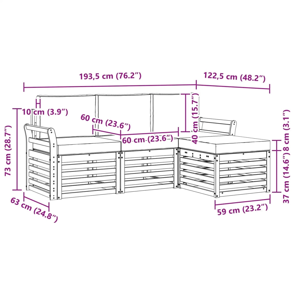 Set di divani da esterno con cuscino 4 pcs Naturale e Beige 3374613