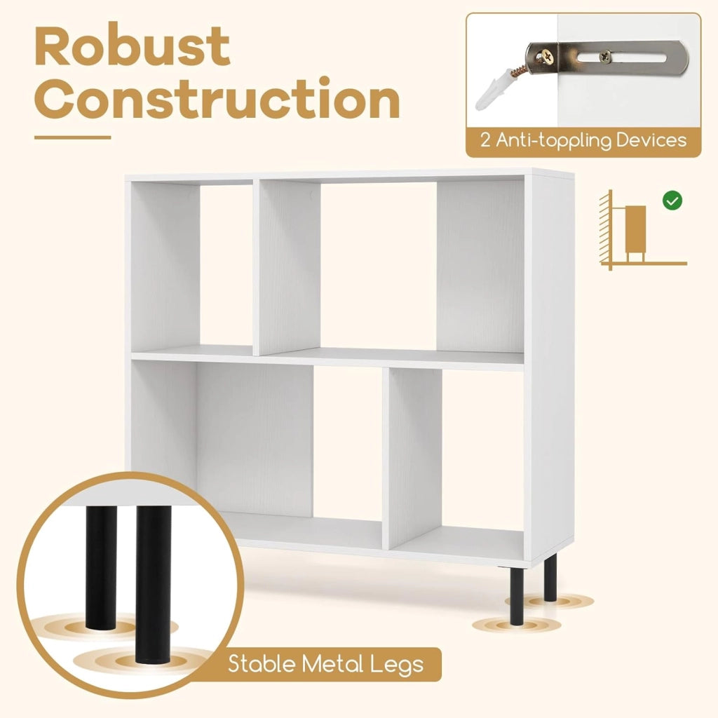 Mobiletto con 4 Cubi e 2 Livelli, 90 x 30 x 90 cm, Libreria con Scomparti Semi-Aperti e Gambe in Metallo, Adatta per Appartamenti, Dormitori, Uffici (Bianco)
