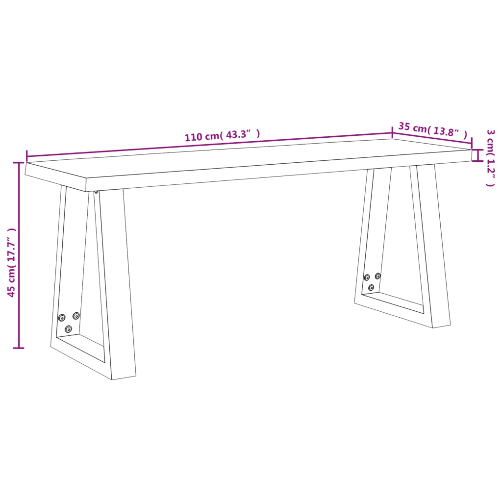 Panca con Bordi Vivi 110 cm in Legno Massello di Acacia