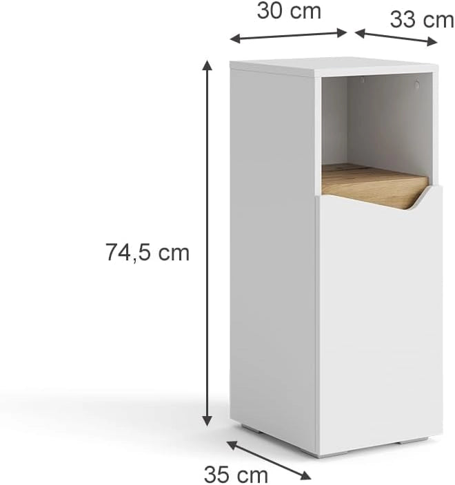 Mobiletto bagno Marelle, Bianco/Artisan, 30 x 74.5 cm con porta e scomparto aperto, per la conservazione di articoli da bagno e asciugamani