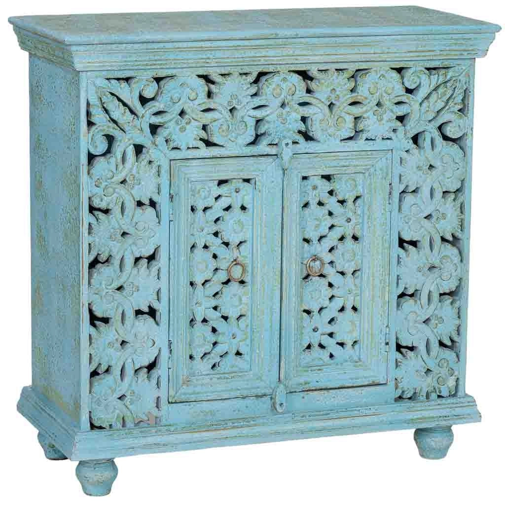 Tavolino da ingresso in legno blu 90x40x90 cm