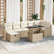 Set Divano da Giardino 8 Pezzi con Cuscini Beige Rattan Poliestere