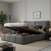 Letto matrimoniale contenitore 160x200 cm in velluto grigio