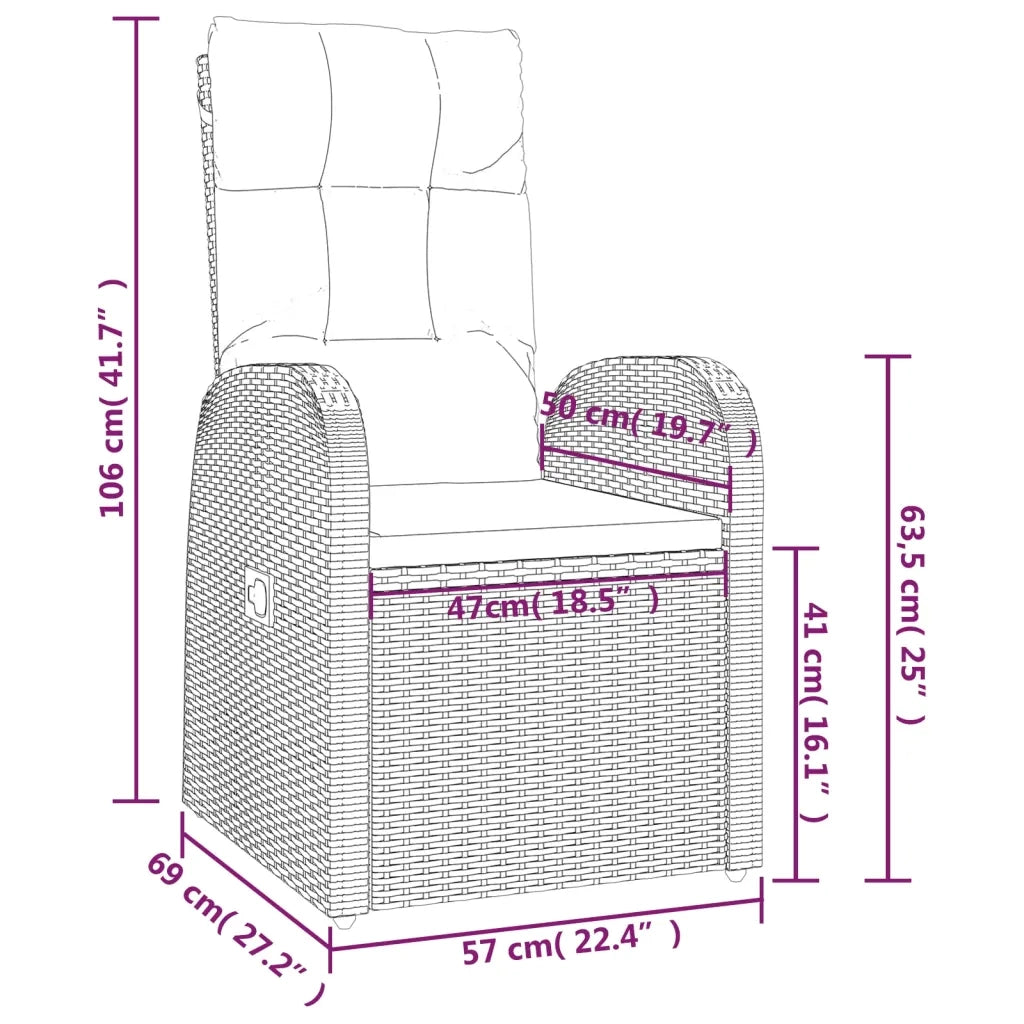 Set da Pranzo da Giardino 7 pz Nero con Cuscini in Polyrattan