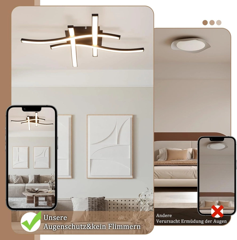 ZMH Lampada da Soffitto LED Nera 24W 3000K Luce Calda Design Moderno per Camera Letto Soggiorno Corridoio Ufficio