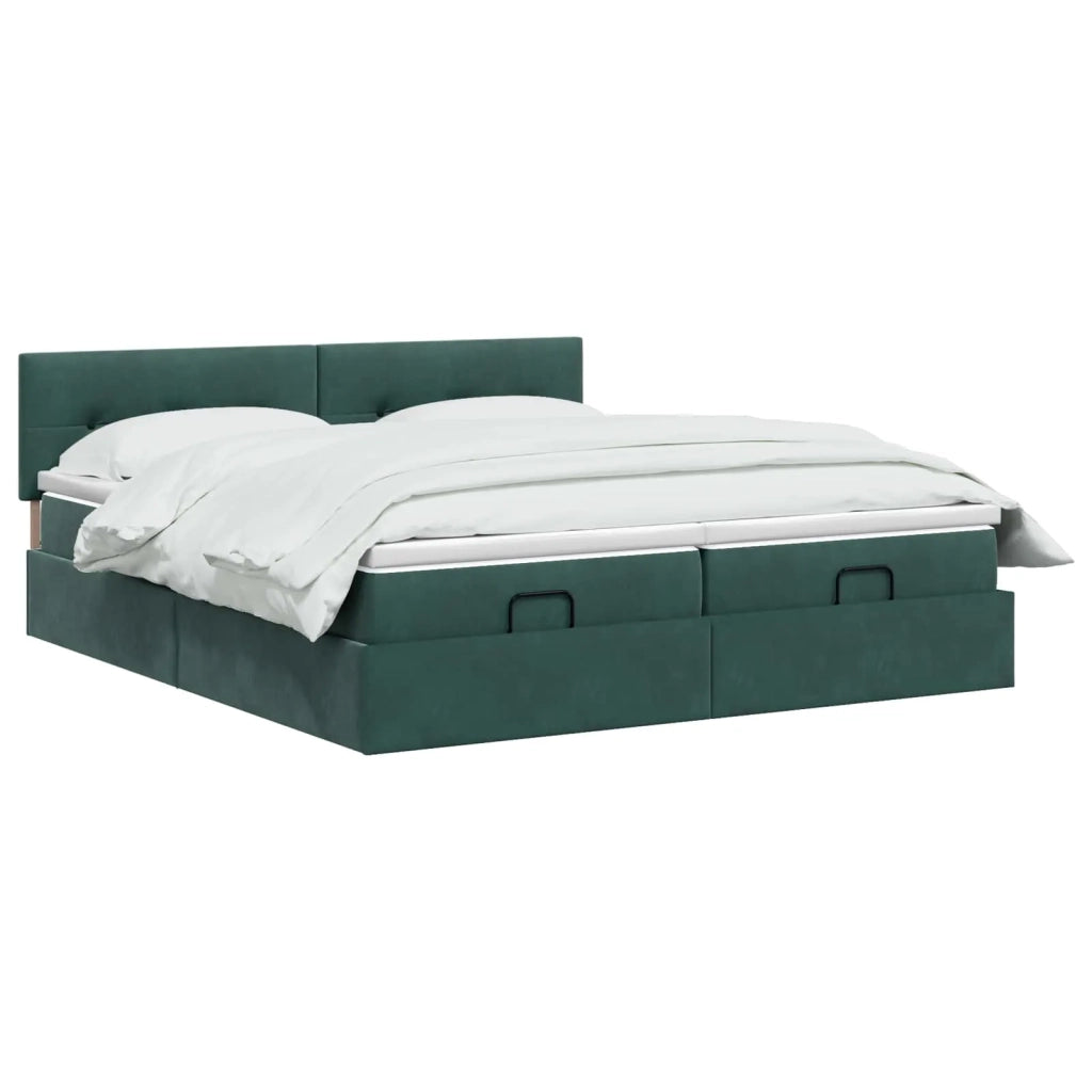 Letto Ottomano con Materasso e LED Verde Scuro 160 x 200 cm 3457329