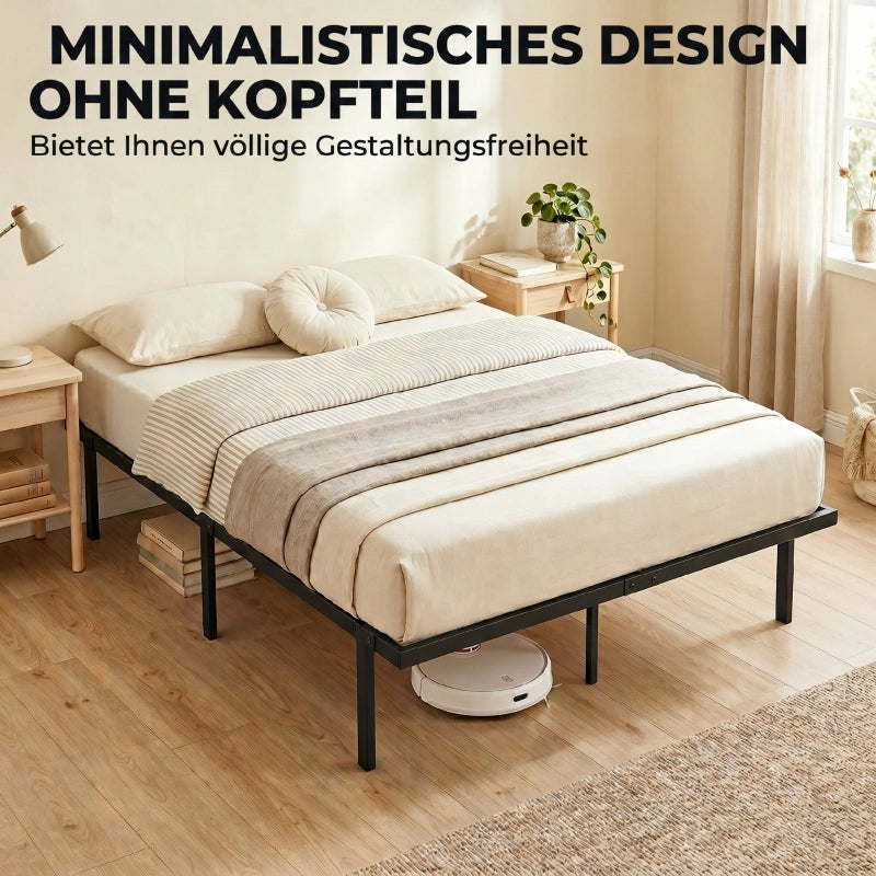 LETTO 140x200 cm in metallo nero con spazio contenitore sotto il letto