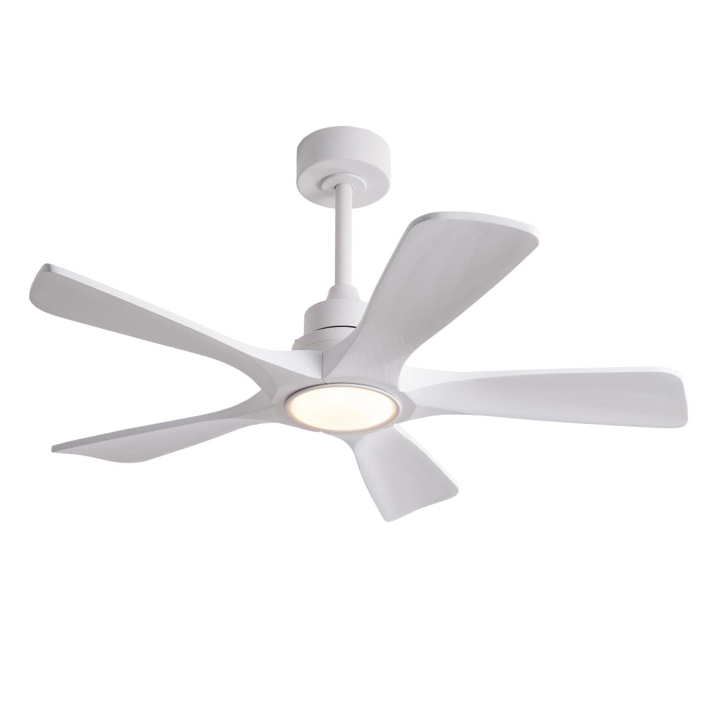 Ventilatore da soffitto bianco 42 pollici con luce LED dimmerabile; 6 velocità; legno e metallo