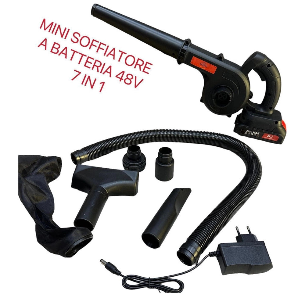 Trade Shop - Mini Soffiatore A Batteria 48v 7in1 Per Foglie Polvere Detriti 2 Batterie Con Accessori -