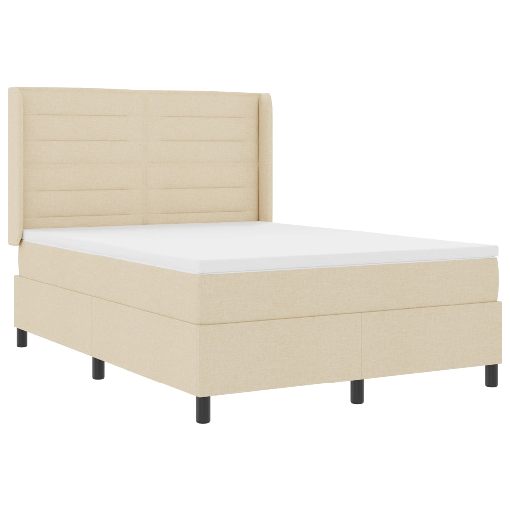 Letto Box Spring con Materasso e LED Crema 140x190 cm Tessuto