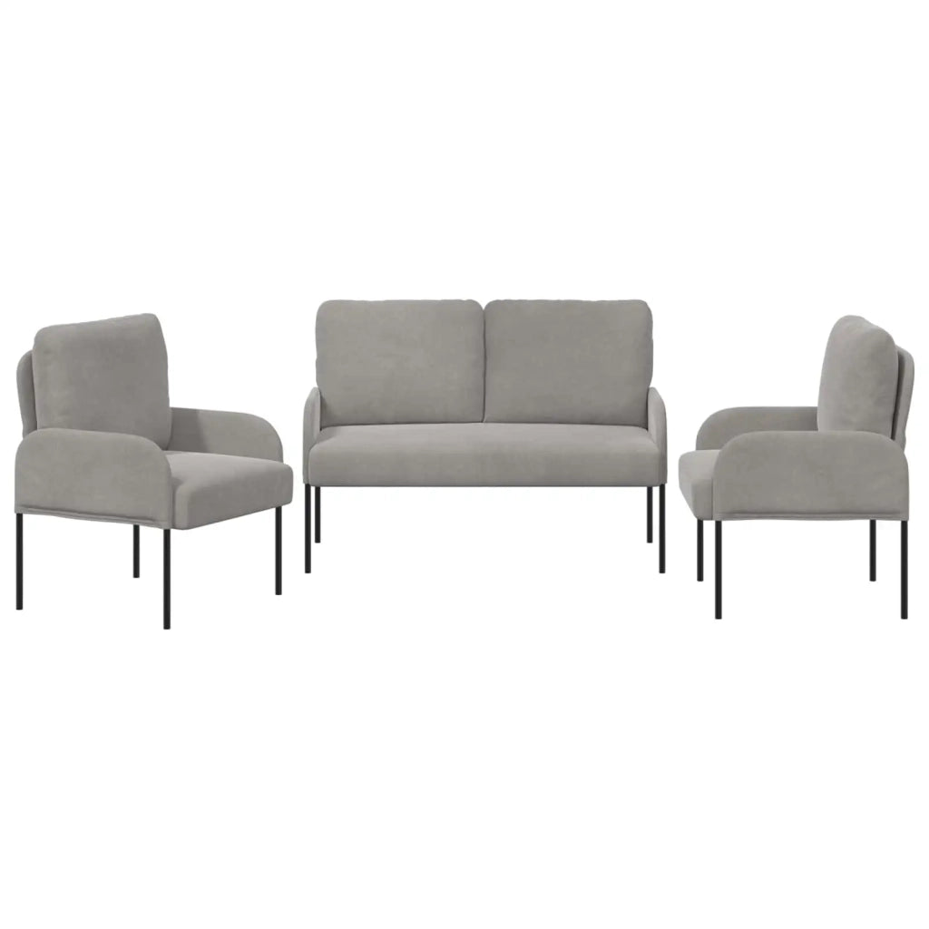 Set divani con cuscino 3 pcs Grigio chiaro 115 x 56 x 80 cm