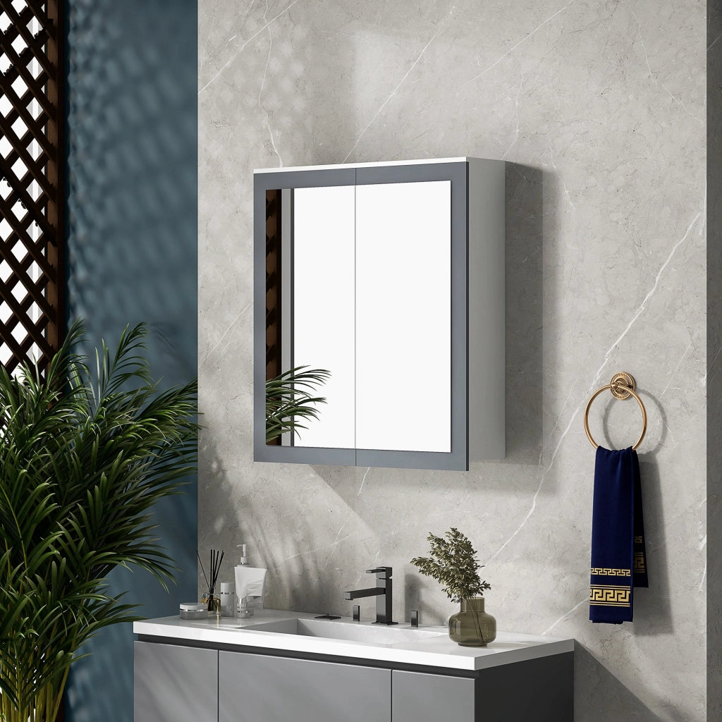 Armadietto Bagno con Specchio e Ripiani Regolabili ¨C zephmum ¨C 69x17x75,5cm Bianco