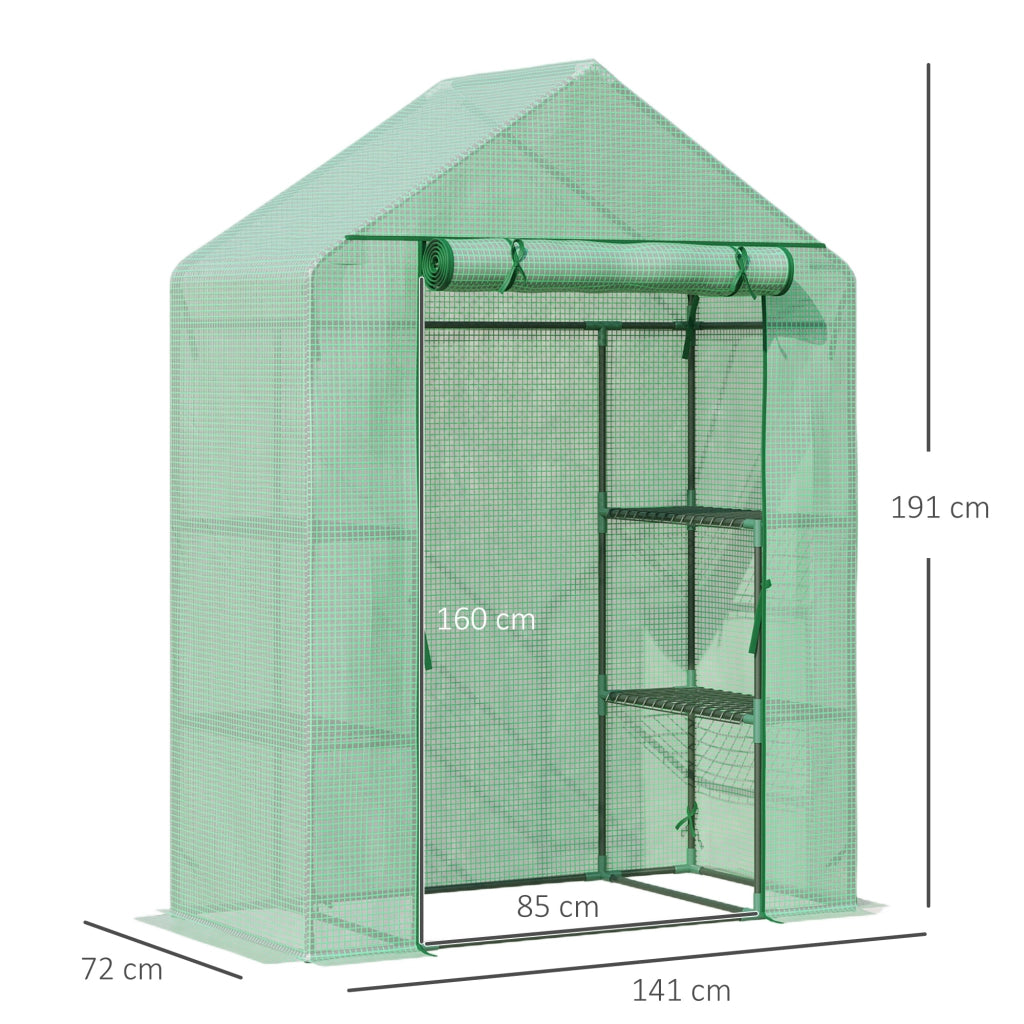 Serra da Giardino in Acciaio e Plastica PE con 4 Ripiani, Funi e Picchetti, 141x72x191 cm, Verde