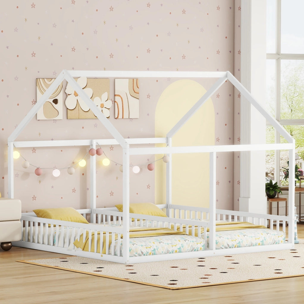 Letto per bambini doppio a casetta 90x200 cm bianco