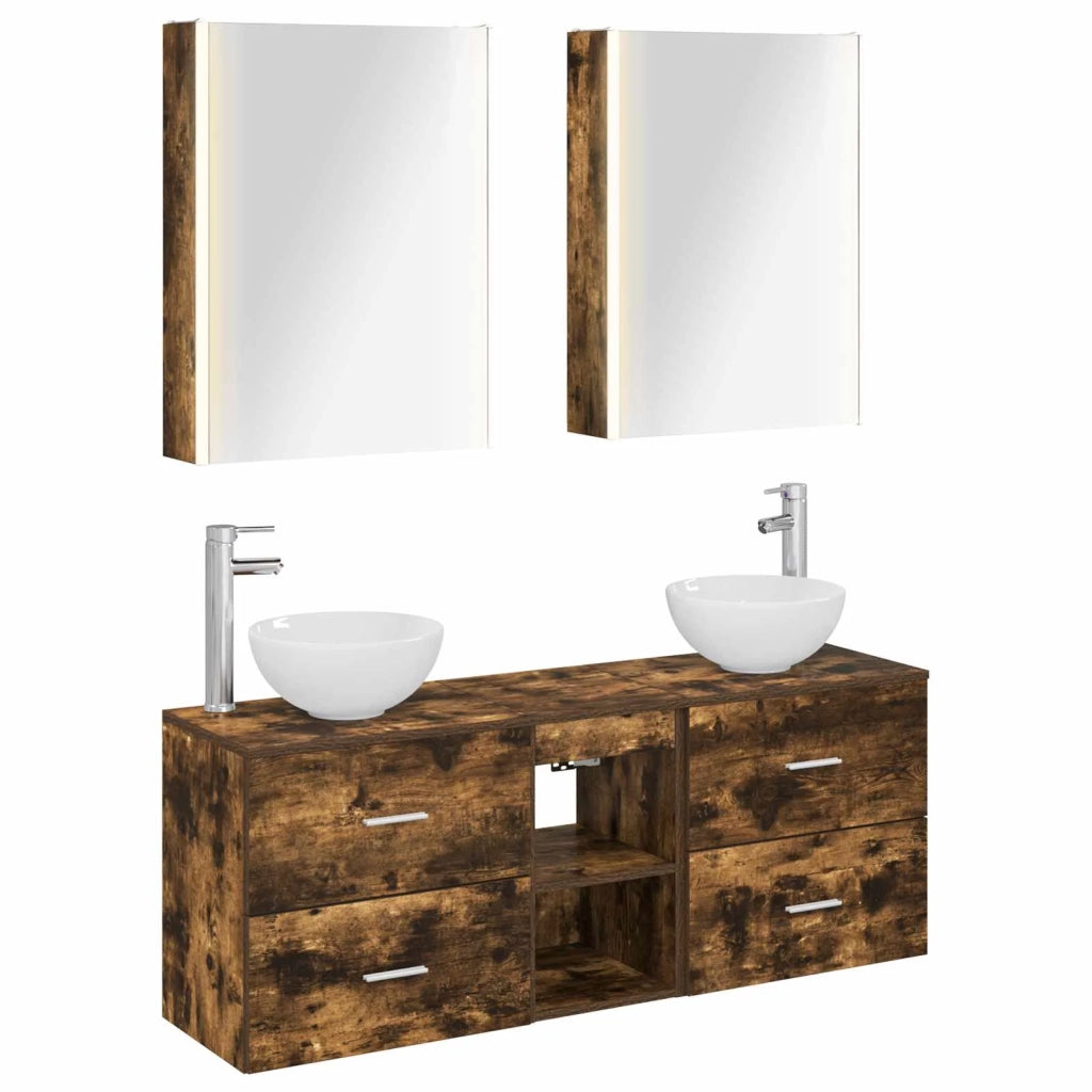 Set di Armadi da Bagno 5 pcs Rovere Fumo 53 x 15,5 x 70 cm 3406691