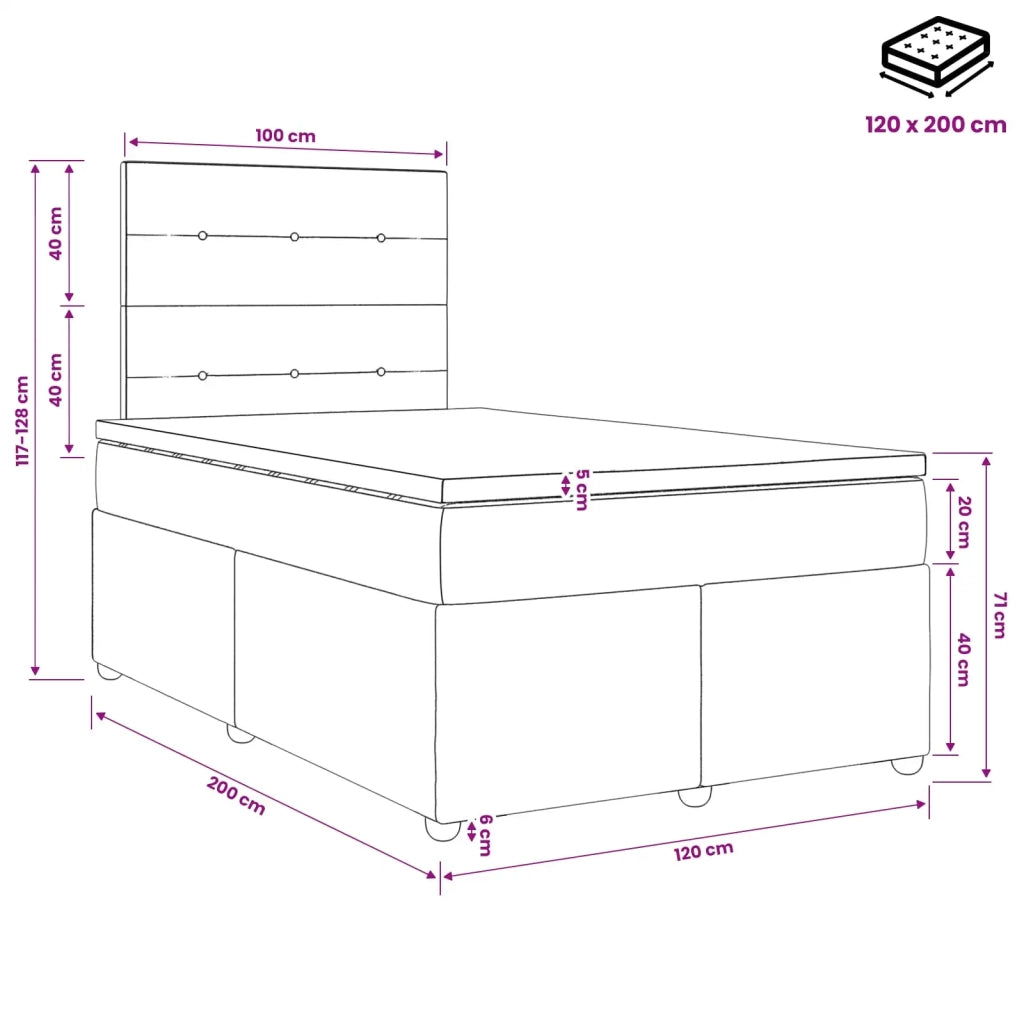 Letto box spring con materasso Tortora 120 x 200 cm Tessuto 3453862
