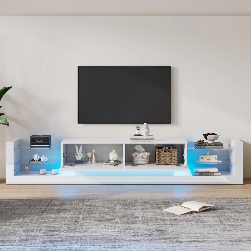 Mobile TV a LED - Zephmum- 181 cm- Lucido, vetro frontale, due cassetti pieghevoli