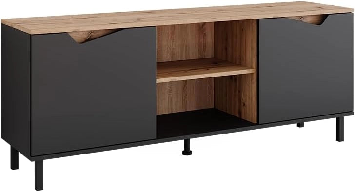 Mobile tv Marelle, Verde/Artigianale, 150 x 60 cm con 2 porte, adatto all'uso come mobile TV o mobile multimediale