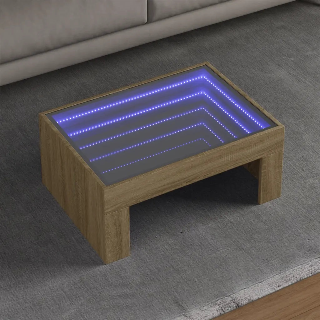 Tavolino da Salotto con LED Infinity-Tavolino da soggiorno Rovere Sonoma 70x50x30 cm