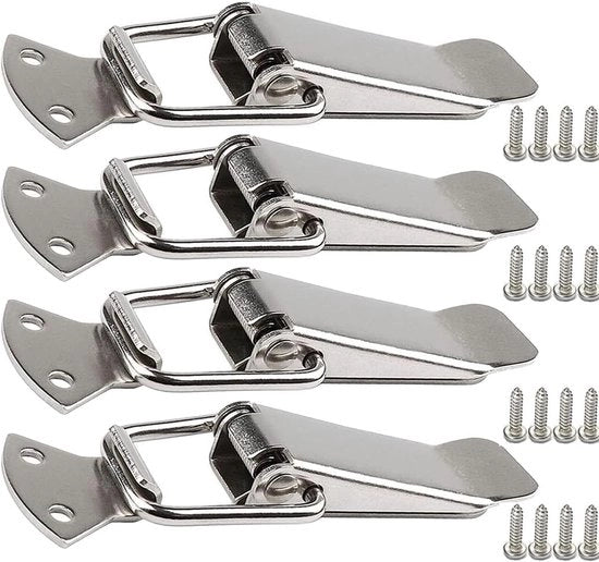 Chiusura a pressione in acciaio inossidabile - 4 pezzi - Resistente all'usura - Argento - Cassa di attrezzi - Cassa clamp dop lock - Blocco di sicurezza - Cassa di carico in acciaio inossidabile - Adatto per armadi