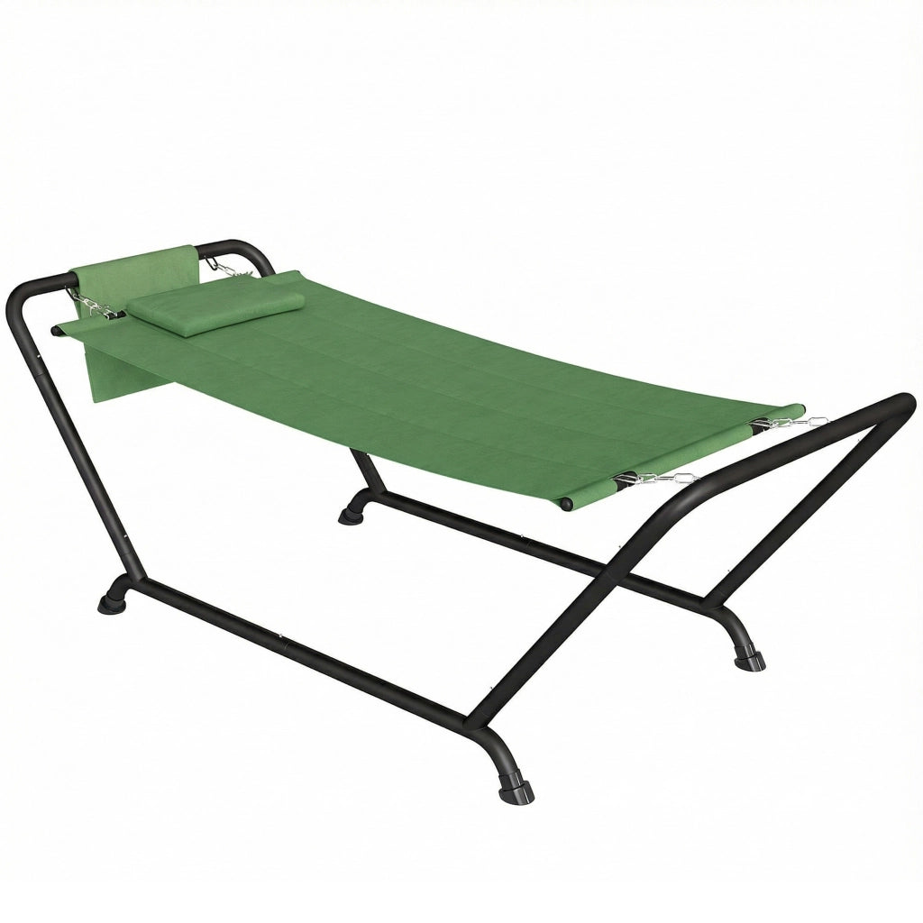 Amaca da Giardino con Supporto, Tasca Laterale e Poggiatesta, in Metallo e Poliestere, 237x90x92 cm, Verde Scuro