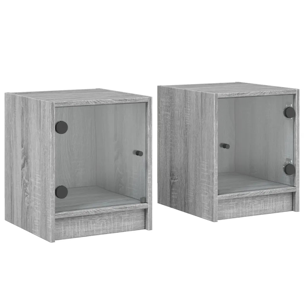 Set di 2 Comodini | Armadio da Notte | Mobiletto da notte con Ante in Vetro Grigio Sonoma 35x37x42 cm