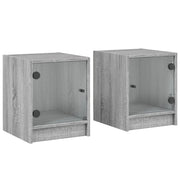 Set di 2 Comodini | Armadio da Notte | Mobiletto da notte con Ante in Vetro Grigio Sonoma 35x37x42 cm
