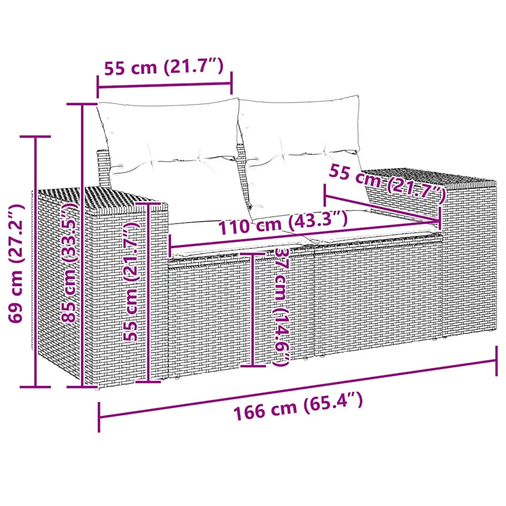 Divano da Giardino con Cuscini 2 Posti Grigio in Polyrattan 366125