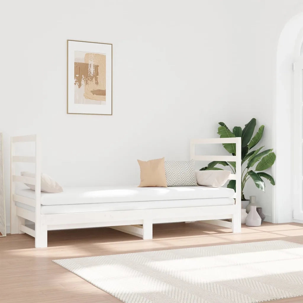 Letto da camera | Dormeuse Estraibile Bianca 2x(90x190) cm Legno Massello di Pino