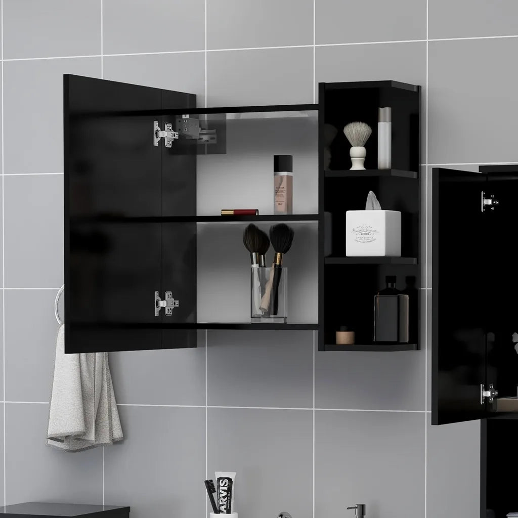 Mobile Bagno con Specchio Nero 62,5x20,5x64cm Legno Multistrato 803309