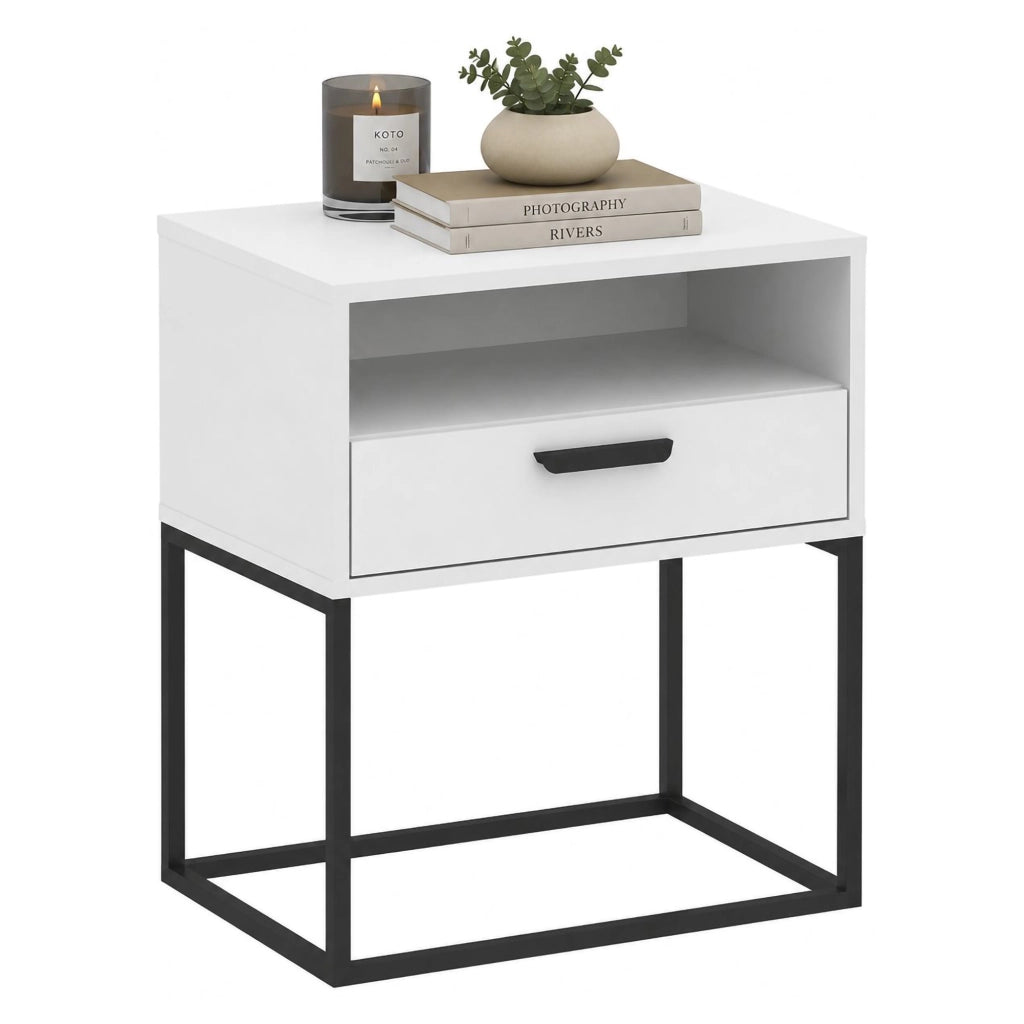 Leha, Comodino un Ripiano, 60x39x65h cm Bianco