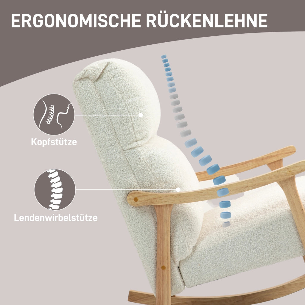 Poltrona a dondolo in tessuto velluto crema ¨C zephmum ¨C 65x90x98 cm