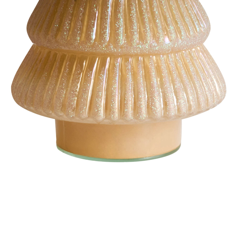 Set di 2 statuine decorative Alberi di Natale in vetro beige Decorazione festiva Fatte a mano 2 diverse dimensioni