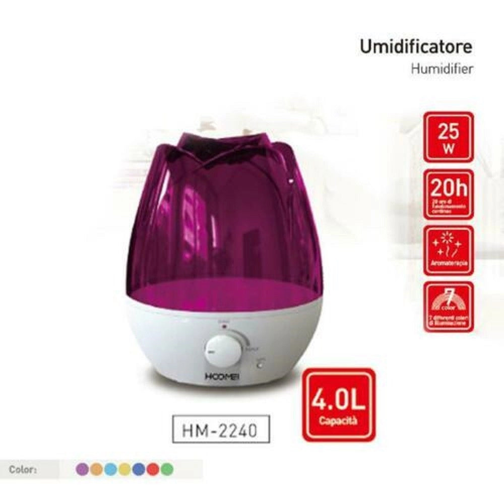 Trade Shop - Umidificatore 4 Lt 25 Watt Aromaterapia Con 7 Differenti Colorazioni Led Hm-2240 -