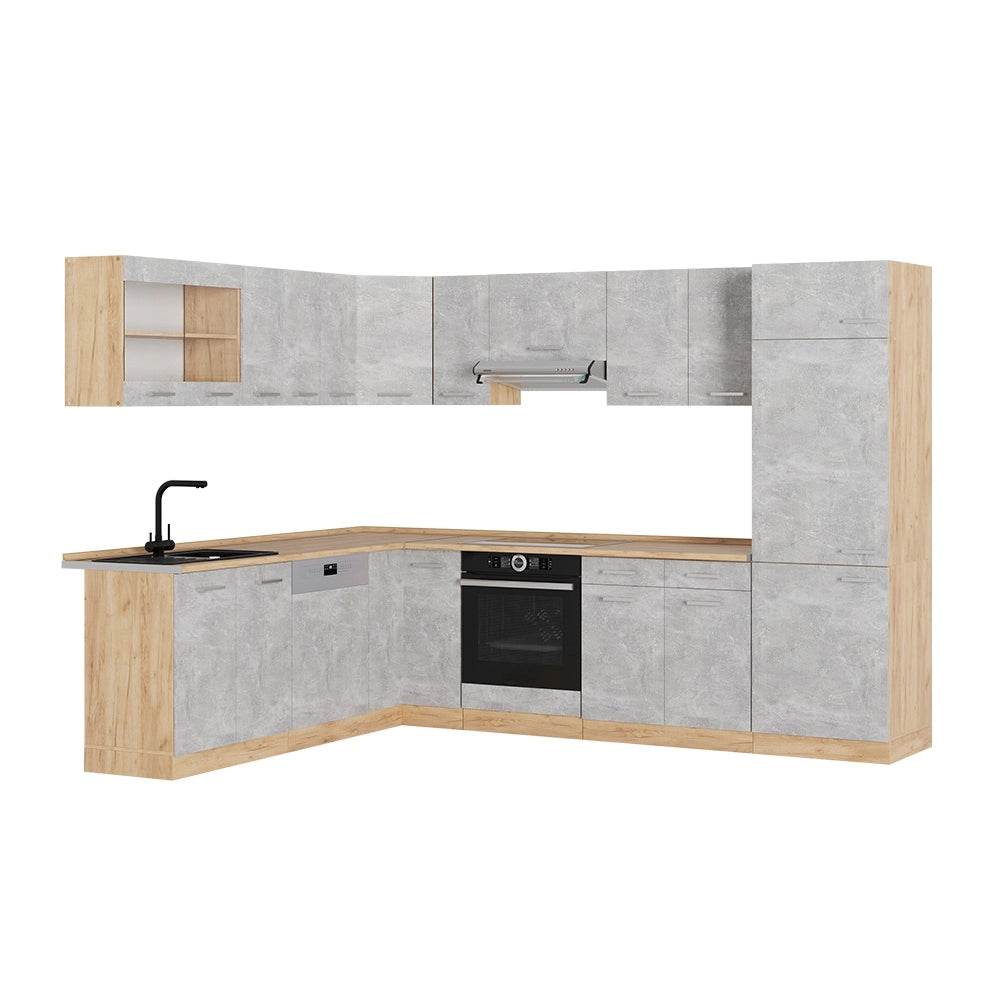 Cucina angolare completa R-Line Calcestruzzo/Rovere dorato 287 x 227 cm, PL Rovere Vicco