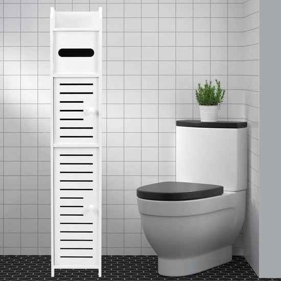 Toiletrolhouder indipendente per la stanza da bagno, risparmiatore di spazio - Contenitore di carta igienica impermeabile 14 x 15 x 80cm