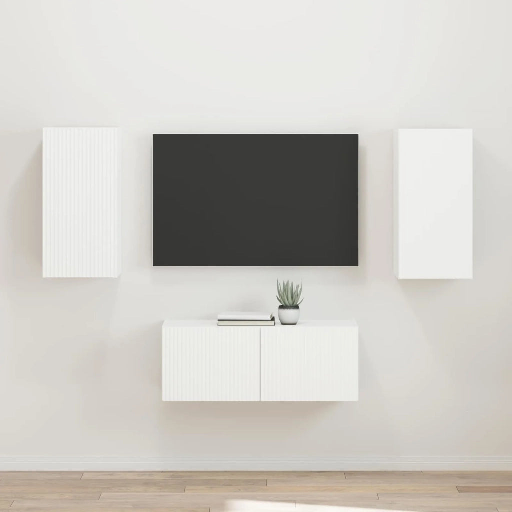 Set mobile TV Montaggio a parete 2 pcs Bianco Legno multistrato