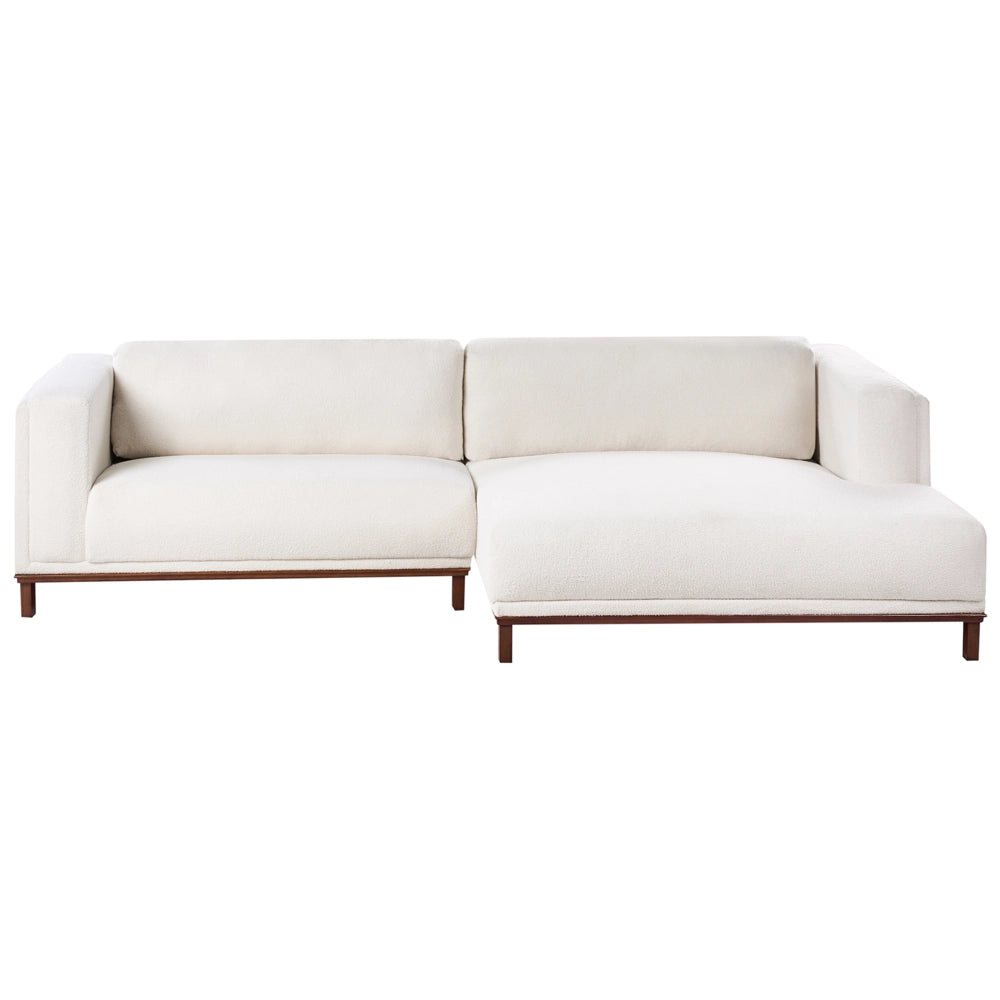 Divano angolare sinistro Tappezzato in tessuto poliestere bianco sporco Gambe in legno 4 posti Spesso imbottito Mobili da salotto in stile moderno